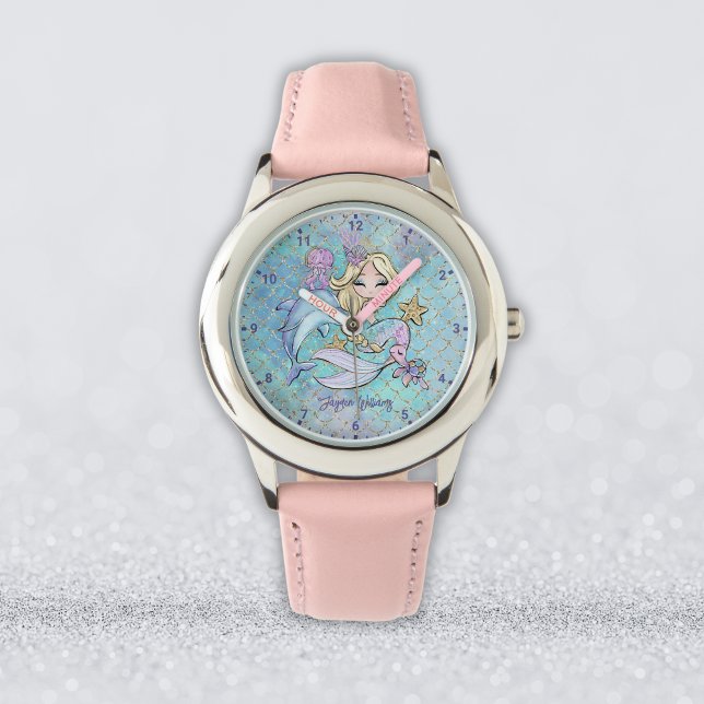 Cute Blonde Mermaid Personalised Girl Watch (Cute Blonde Mermaid Personalized Girl Watch
)
