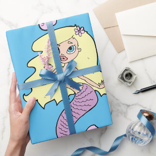 Cute Blonde Mermaid with Purple Tail Wrapping Paper