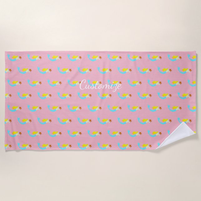 Cute Blonde Mermaid with Star Thunder_Cove Beach Towel (Front)