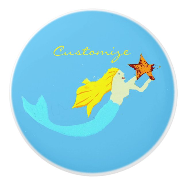 Cute Blonde Mermaid with Star Thunder_Cove Ceramic Knob (Front)