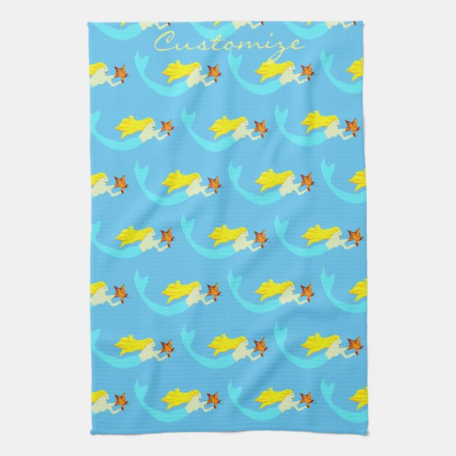 Cute Blonde Mermaid with Star Thunder_Cove Tea Towel (Vertical)