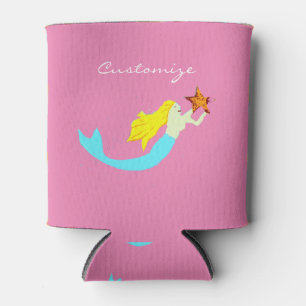 Cute Blonde Mermaids with Star Thunder_Cove Can Cooler