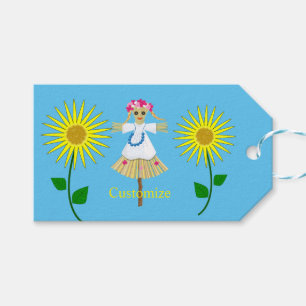 Cute Blonde Pigtails Scarecrow  Gift Tags