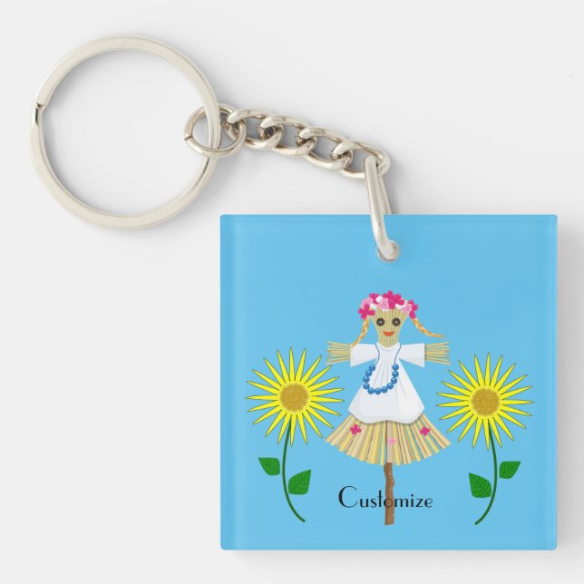 Cute Blonde Pigtails Scarecrow  Key Ring (Front)