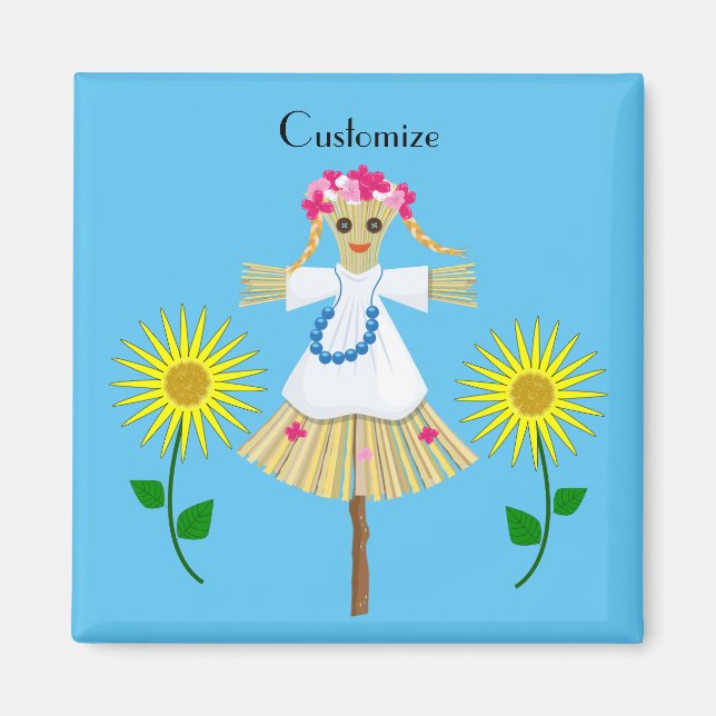 Cute Blonde Pigtails Scarecrow  Magnet (Front)