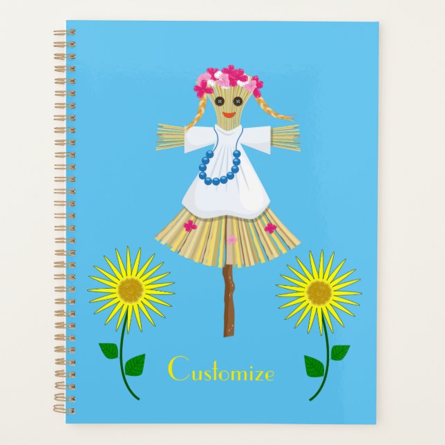 Cute Blonde Pigtails Scarecrow Planner (Front)