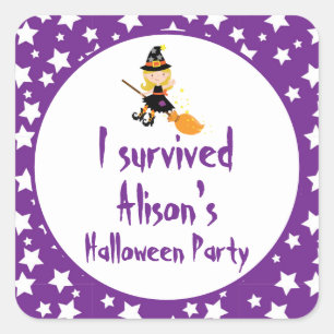 Cute Blonde Witch Halloween 'I Survived' Square Sticker