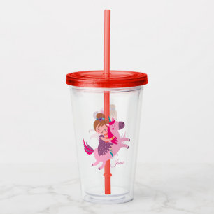 Cute Blondie Haired Girl Riding on a Unicorn Acrylic Tumbler