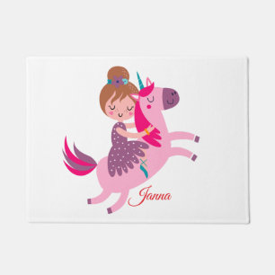 Cute Blondie Haired Girl Riding on a Unicorn Doormat