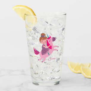 Cute Blondie Haired Girl Riding on a Unicorn Glass