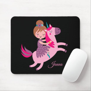 Cute Blondie Haired Girl Riding on a Unicorn Mouse Pad