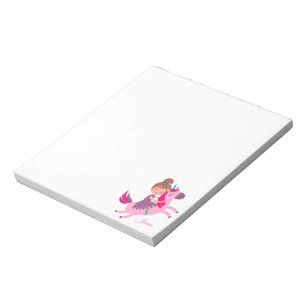 Cute Blondie Haired Girl Riding on a Unicorn Notepad