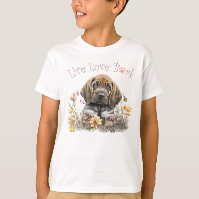Cute Bloodhound Dog Floral T-Shirt (Front)