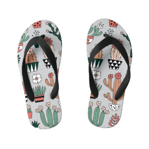 Cute Blooming Cactuses: Hand-Drawn Pattern Kid's Jandals