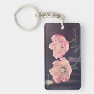 Cute Blooming Tulips -Personalised Key Ring