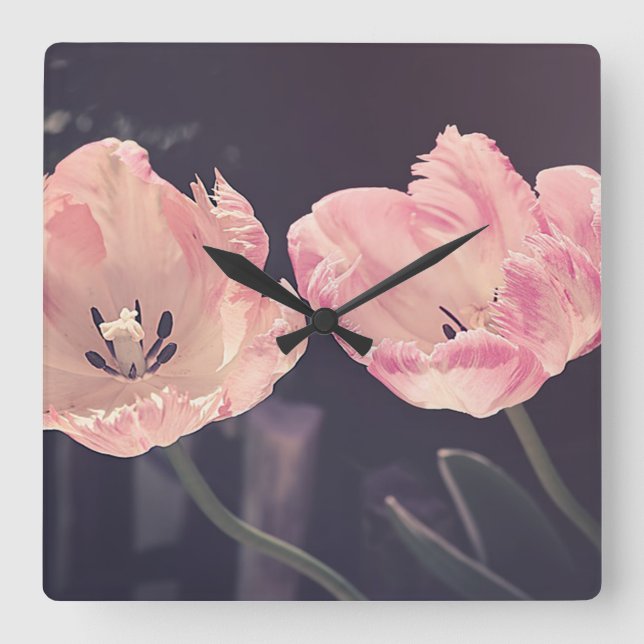 Cute Blooming Tulips -Personalised Square Wall Clock (Front)