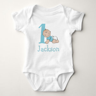Cute Blue 1st Birthday Baby Bodysuit