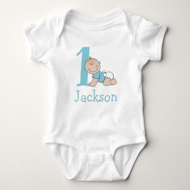 Cute Blue 1st Birthday Baby Bodysuit (Front)