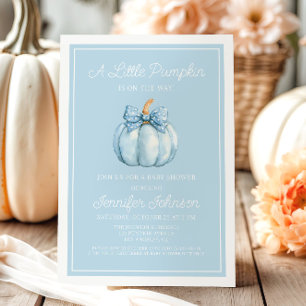 Cute Blue A Little Pumpkin Boy Baby Shower Invitation