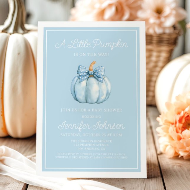 Cute Blue A Little Pumpkin Boy Baby Shower Invitation (Cute Blue A Little Pumpkin Boy Baby Shower Invitation)