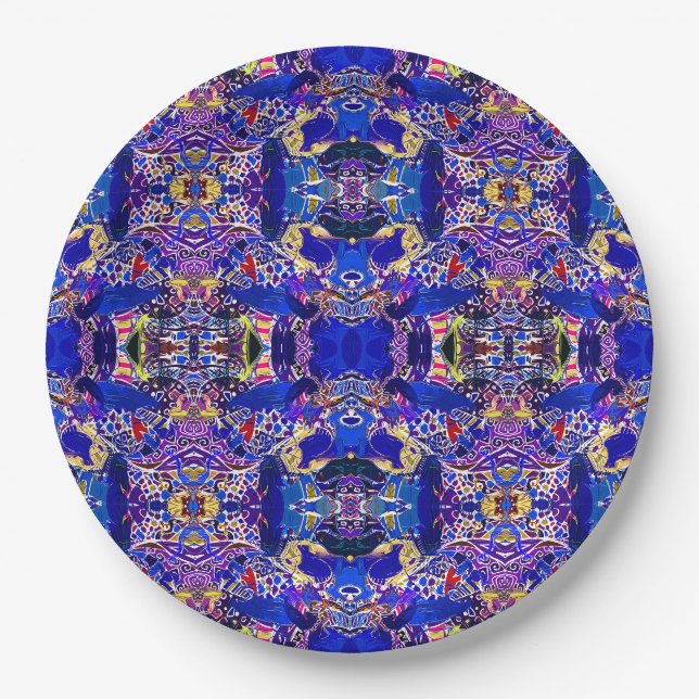 Cute blue abstract elements  paper plate (Front)