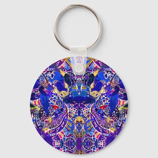 Cute blue abstract elements  throw pillow key ring (Front)