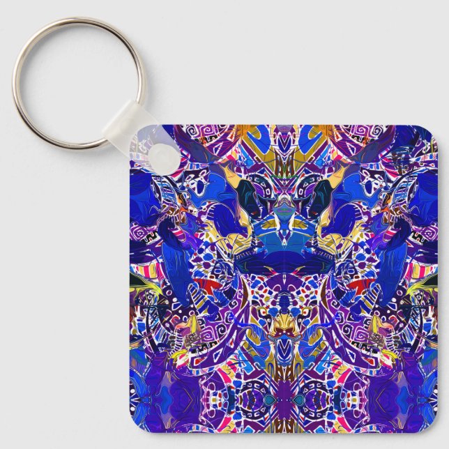 Cute blue abstract elements  throw pillow key ring (Front)