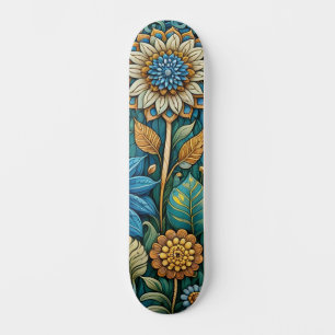 Cute Blue Abstract Sunflower Design Wide Street Skateboard