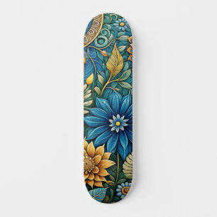 Cute Blue Abstract Sunflower Design Wide Street Skateboard