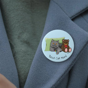 Cute Blue Adorable Grey Best Cat Mum Mother’s Day 7.5 Cm Round Badge