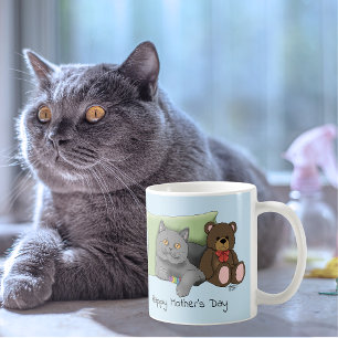 Cute Blue Adorable Grey Best Cat Mum Mother’s Day Coffee Mug