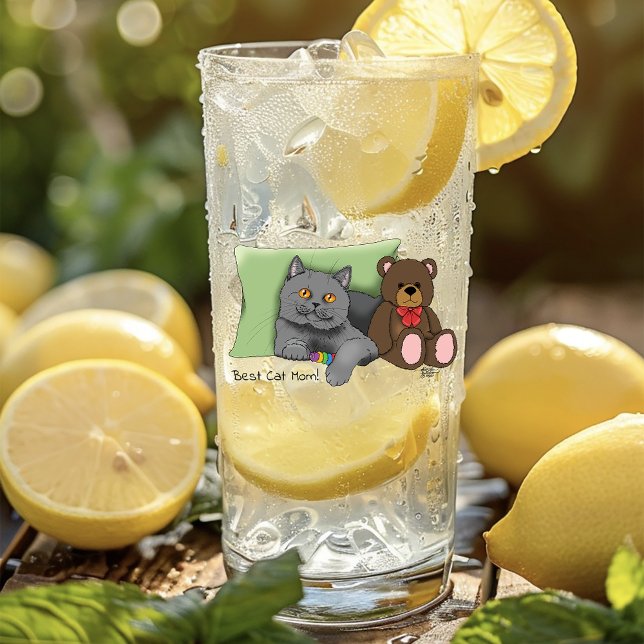 Cute Blue Adorable Grey Best Cat Mum Mother’s Day Glass (Creator Uploaded)