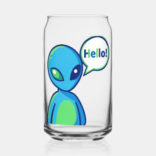 Cute Blue Alien Saying Hello Can Glass