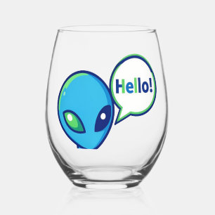 Cute Blue Alien Saying Hello Can Glass
