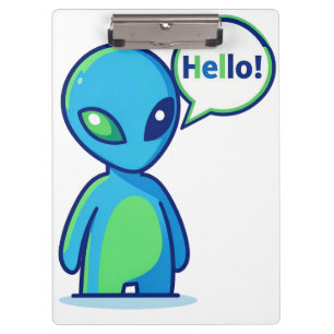 Cute Blue Alien Saying Hello Clipboard