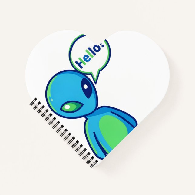 Cute Blue Alien Saying Hello Notebook (Front)