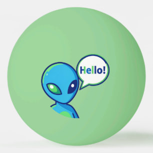 Cute Blue Alien Saying Hello Ping Pong Ball