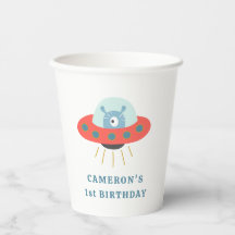 Cute Blue Alien Spaceship 1st Birthday Party 
