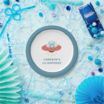 Cute Blue Alien Spaceship Kid's Birthday Party