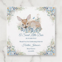 Cute Blue and Beige Floral Deer Baby Shower