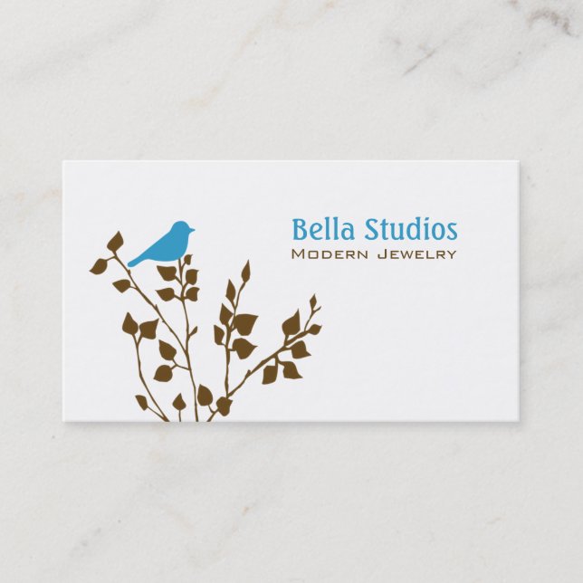 Cute Blue and Brown Bird Business Card (Front)