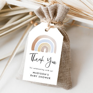 Cute Blue and Brown Watercolor Rainbow Baby Shower Gift Tags