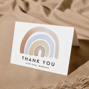 Cute Blue and Brown Watercolor Rainbow Thank You Card