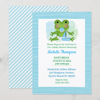 Cute Blue and Green Frog Baby Shower Invitation