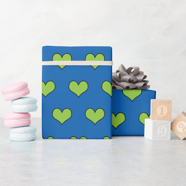 Cute Blue and Green Hearts Pattern Wrapping Paper (Baby Shower)