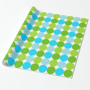 Cute Blue and Green Polka Dot Pattern Wrapping Paper
