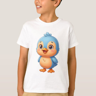 Cute Blue and Orange Cartoon Baby Bird Mascot Char T-Shirt