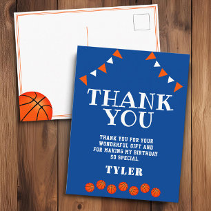 Cute Blue and Orange Sports Basketball Birthday Postcard