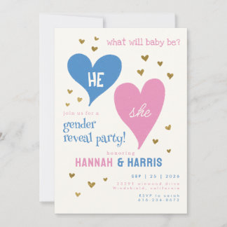 Cute Blue and Pink Boy or Girl Gender Reveal Party Invitation