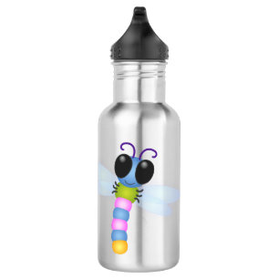 Cute blue and pink dragonfly cartoon illustration 532 ml water bottle